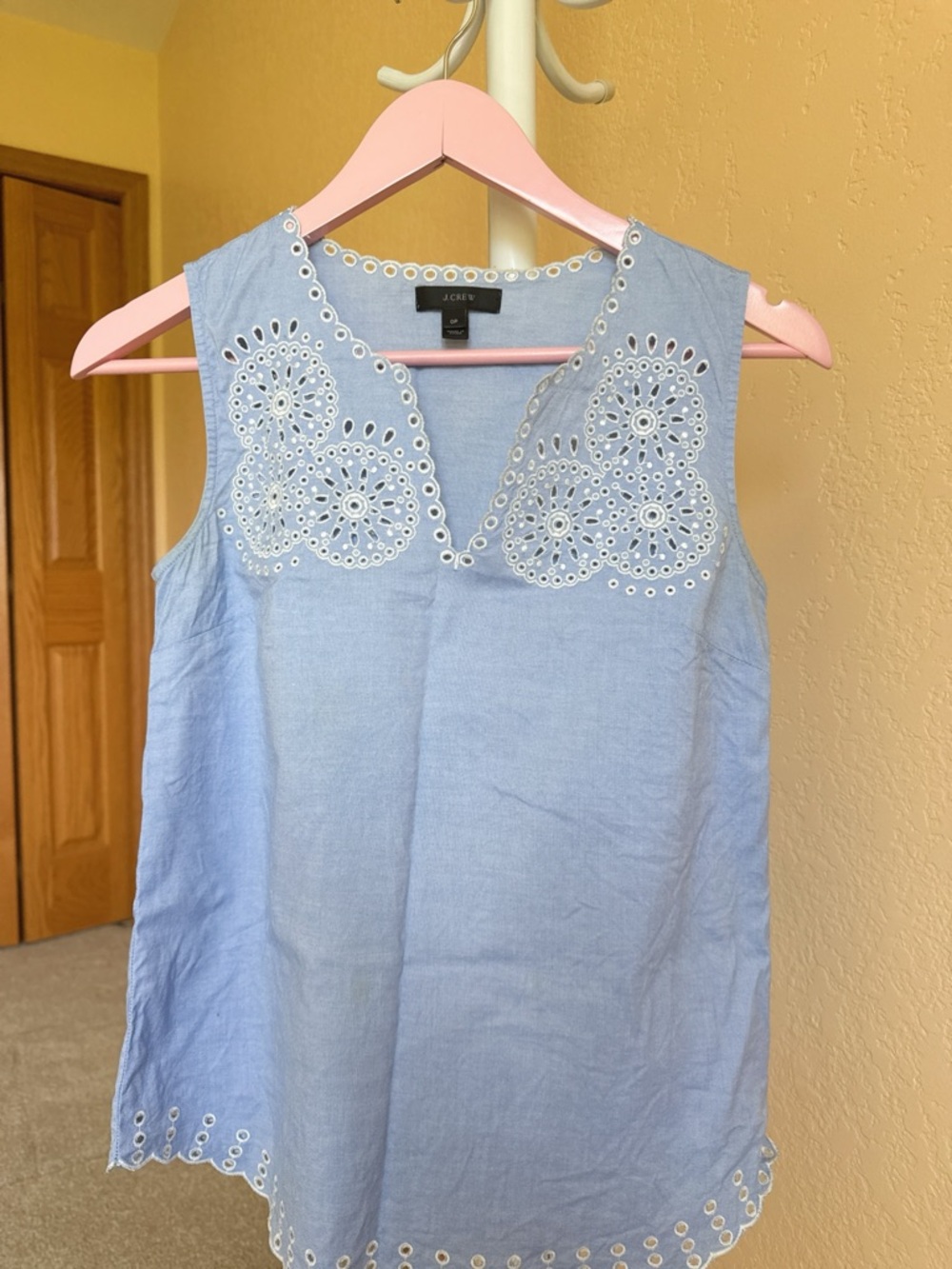 J. Crew Light Blue Eyelet Embroidered Sleeveless Cotton Camisole Size 0P - Picture 2 of 7
